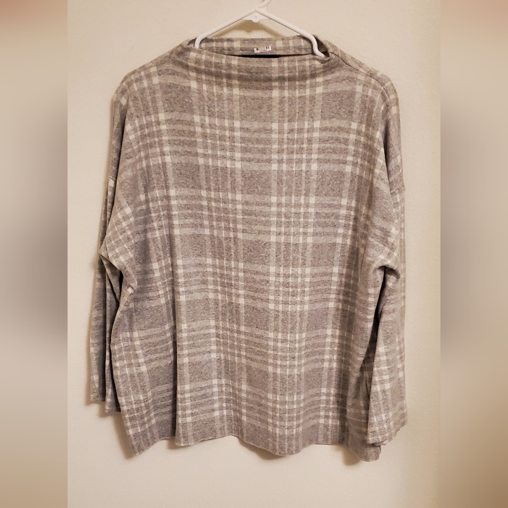 Banana Republic Gray Plaid Long Sleeve Mock Neck Top Size XL
